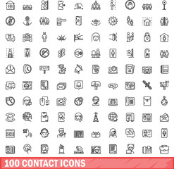 Poster - 100 contact icons set. Outline illustration of 100 contact icons vector set isolated on white background