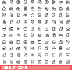 Poster - 100 nut icons set. Outline illustration of 100 nut icons vector set isolated on white background