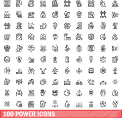 Poster - 100 power icons set. Outline illustration of 100 power icons vector set isolated on white background