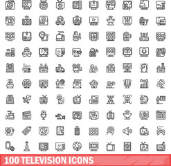Poster - 100 television icons set. Outline illustration of 100 television icons vector set isolated on white background