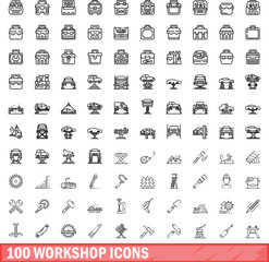 Sticker - 100 workshop icons set. Outline illustration of 100 workshop icons vector set isolated on white background