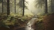 A professional landscape photograph of a tranquil forest scene, showcasing the rich tonal range and depth of the composition. Generative AI. 