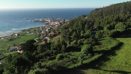 Sticker - Flying On Hillside Town By The Seashore With Greenery Landscape