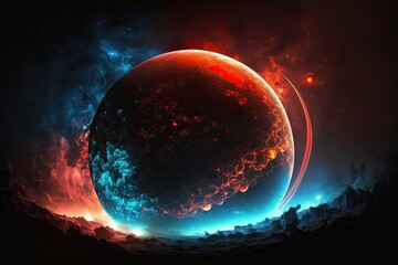 Wall Mural - red and blue planet with starry background. Generative AI