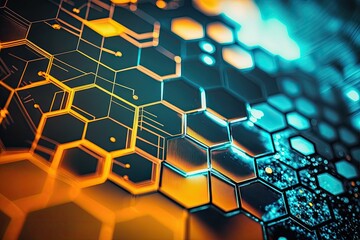 Poster - table filled with colorful hexagonal shapes. Generative AI