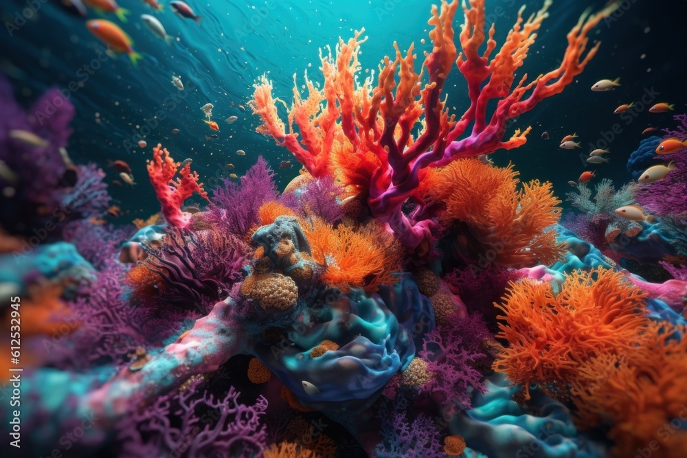An underwater scene of a coral reef with colorful corals. Generative AI ...