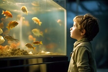 Boy Watching Fish In The Aquarium 