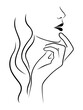 Abstract face of sensual woman, side view, isolated on white background, hand drawing vector outline