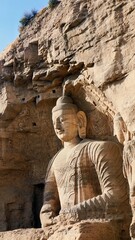 Canvas Print - Vertical shot of cave temple at Yungang Grottoes