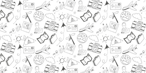 Holiday Travel Vector Hand Drawn Pattern