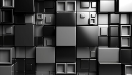 Poster - Cube patterns, black background, white background, abstract background, shiny metal, matte metal, Generative Ai