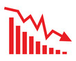 © stefanbalaz - Red arrow going down stock icon on white background. Decrease, Bankruptcy, financial market crash icon for your web site design, logo, app, UI. graph chart downtrend symbol.chart going down sign.