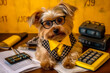 money dog animal humor business funny pet financial yellow finance background. Generative AI.