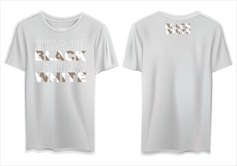 Sticker - Vector of the front and back of a white t-shirt mockup with template text in a beautiful font