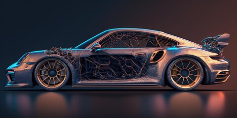 Poster - structure design hologram of a sports car. superlative generative ai image.