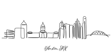 Sticker - Vector illustration of a hand-drawn design of Austin city and text on a white background