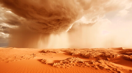 Wall Mural - African desert. view of a terrible impending sandstorm. Generative Ai. 