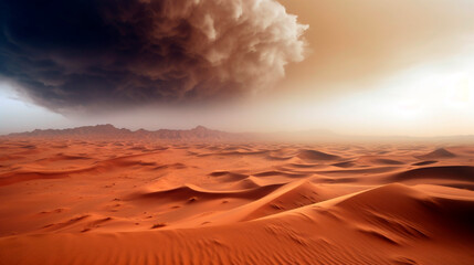 Wall Mural - view of an impending sandstorm with a huge black cloud of dust and dirt. Generative Ai. 