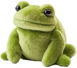 Green frog stuffed plush aninmal for children, isolated on transparent background, generative AI