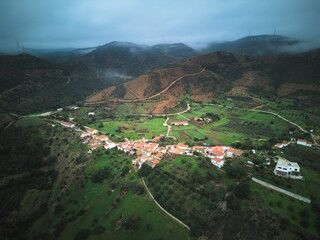 Canvas Print - Aerial view of the town with red roofs in Cedillo, Spain