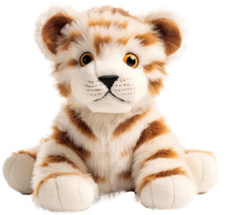 Wall Mural - White tiger stuffed plush animal toy for children, isolated on transparent background, generative AI