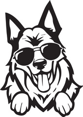 Poster - Vector illustration of a German Shepherd dog with sunglasses and its tongue hanging out