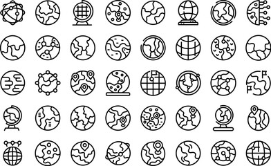 Poster - Globe icons set outline vector. Earth map. World grid