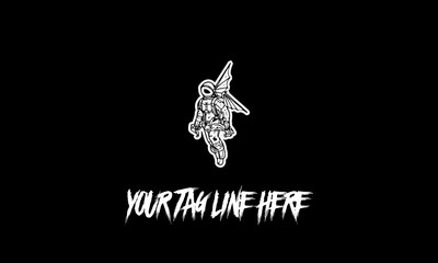vector illustration of an astronaut with wings and a text for a tagline on a black background