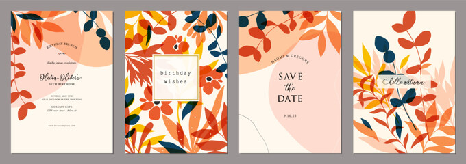 Wall Mural - floral abstract universal art templates in autumn colors. suitable for birthday, wedding, thanksgivi