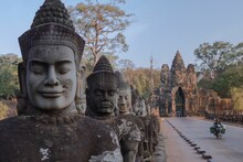 Beautiful Shot Of The Buddhist Sculptures At Angkor Wat Temple Complex In Cambodia