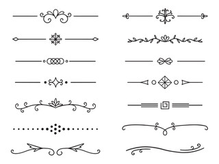 Wall Mural - text dividers doodle set. wedding decorative elements with leaves, swirls, hearts. divider ornament,