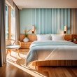 © AL FAHMI - Modern bedroom. Light blue and brown color theme.