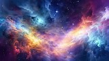 Fototapeta Niebo - Vibrant Celestial Symphony: Exploring the Colorful Space Galaxy Cloud Nebula in the Starry Night Cosmos