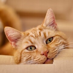 Poster - Closeup of a cute ginger cat with green eyes