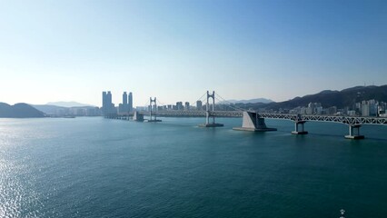 Sticker - Aerial view of the Gwangan Bridge on a sunny morning in Busan, South Korea