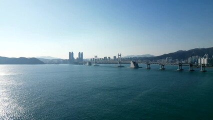 Sticker - Aerial view of the Gwangan Bridge on a sunny morning in Busan, South Korea