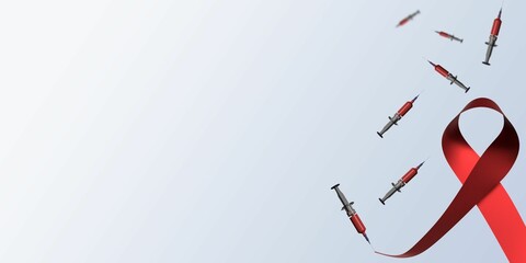 Wall Mural - 3D illustration of blood syringes with copy space