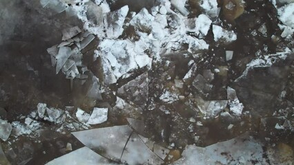 Poster - Aerial view of the water of a lake in winter with pieces of ice