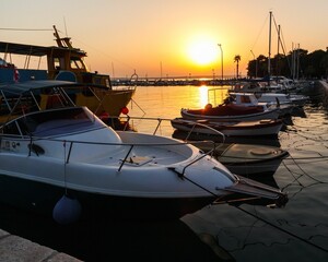 Sticker - Boats in a harbor at sunset