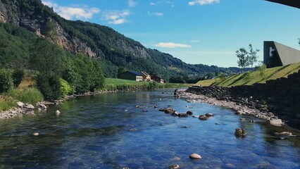 Wall Mural - Beautiful view of the river and Flekkefjord city buildings