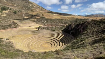 Canvas Print - Drone footage over cascade archaeological site at Inca terraces Moray, Sacred Valley in Peru