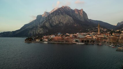 Poster - Aerial of the Varenna town on the edge of Lake Como in Italy with mountains in the background