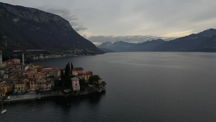 Poster - Aerial of the Varenna town on the edge of Lake Como in Italy with mountains in the background