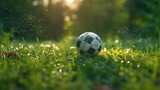 Fototapeta Sport - A soccer ball on the grassa photo of a soccer ball on a grassy.