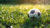 Fototapeta Sport - A soccer ball on the grassa photo of a soccer ball on a grassy.