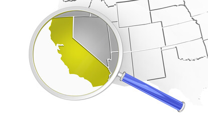 California Under Magnifying Glass Close Up Look CA State Map 3d Illustration