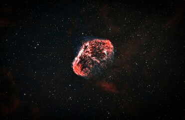 Wall Mural - Beautiful illustrative red asteroid in the Universe surrounded by shiny stars