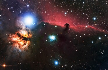 Wall Mural - illustrative background of the cosmos with dark clouds and shiny stars