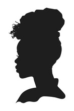Black African Woman Silhouette Seen From Side On White Background