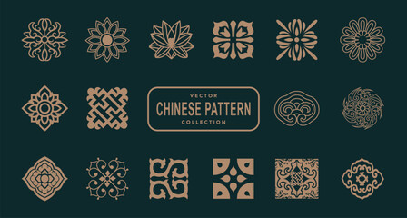 Illustration of Chinese patterns in light brown on a black background